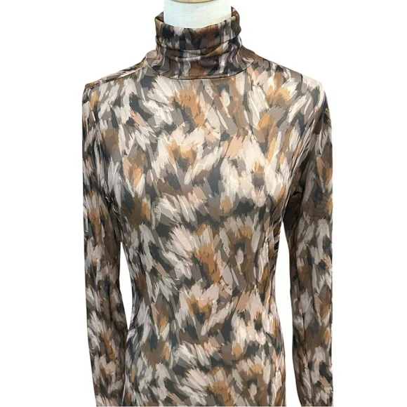 Steve Madden Vivienne Oak Buff Print Mesh Midi Dress L Turtleneck Fairygrunge - Picture 4 of 9